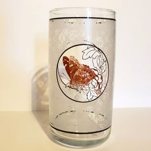*Vintage* Anchor Hocking Glass w/ Floral & Red Rose & Butterfly